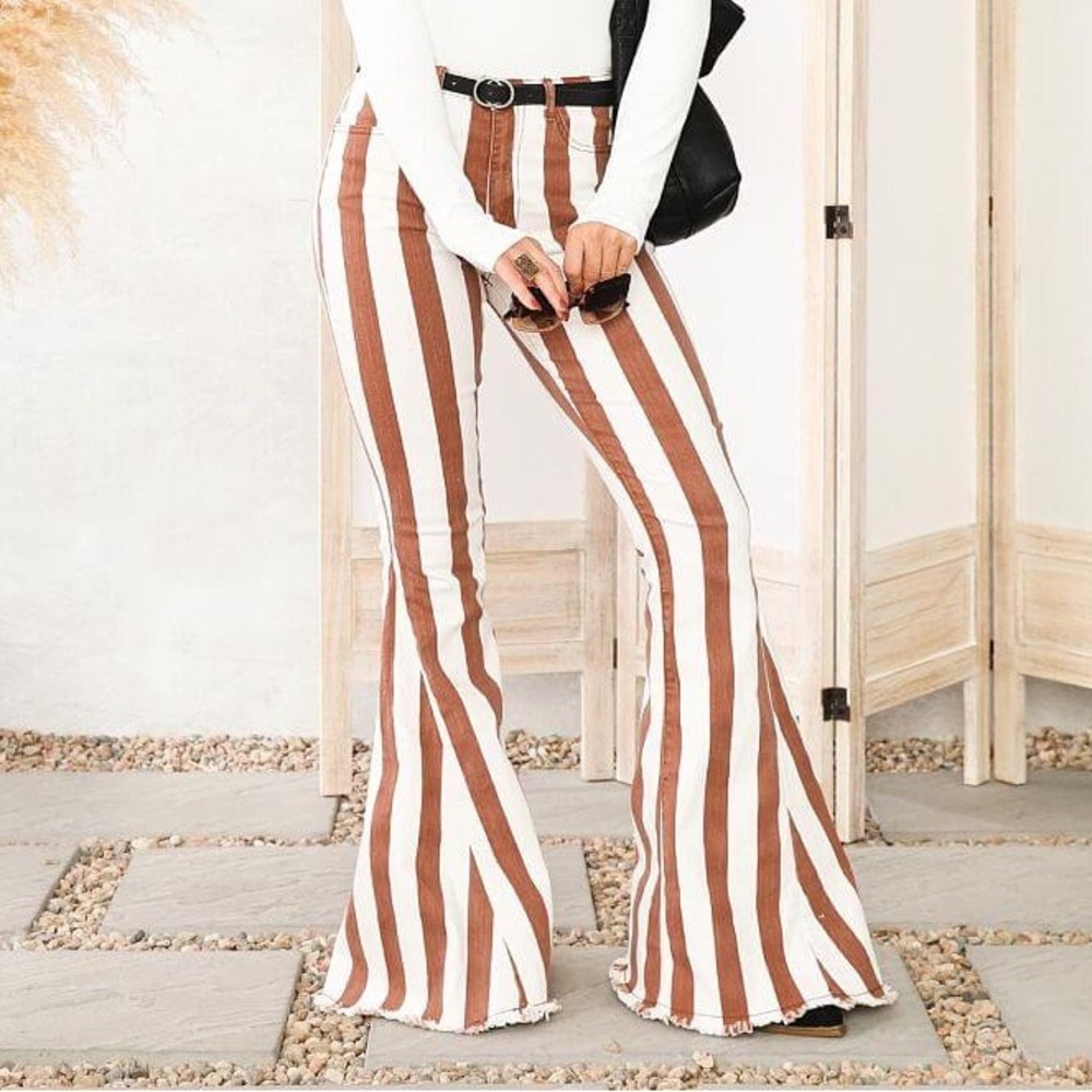 Saints and Hearts Brown and White Striped Bell Bottom Pants